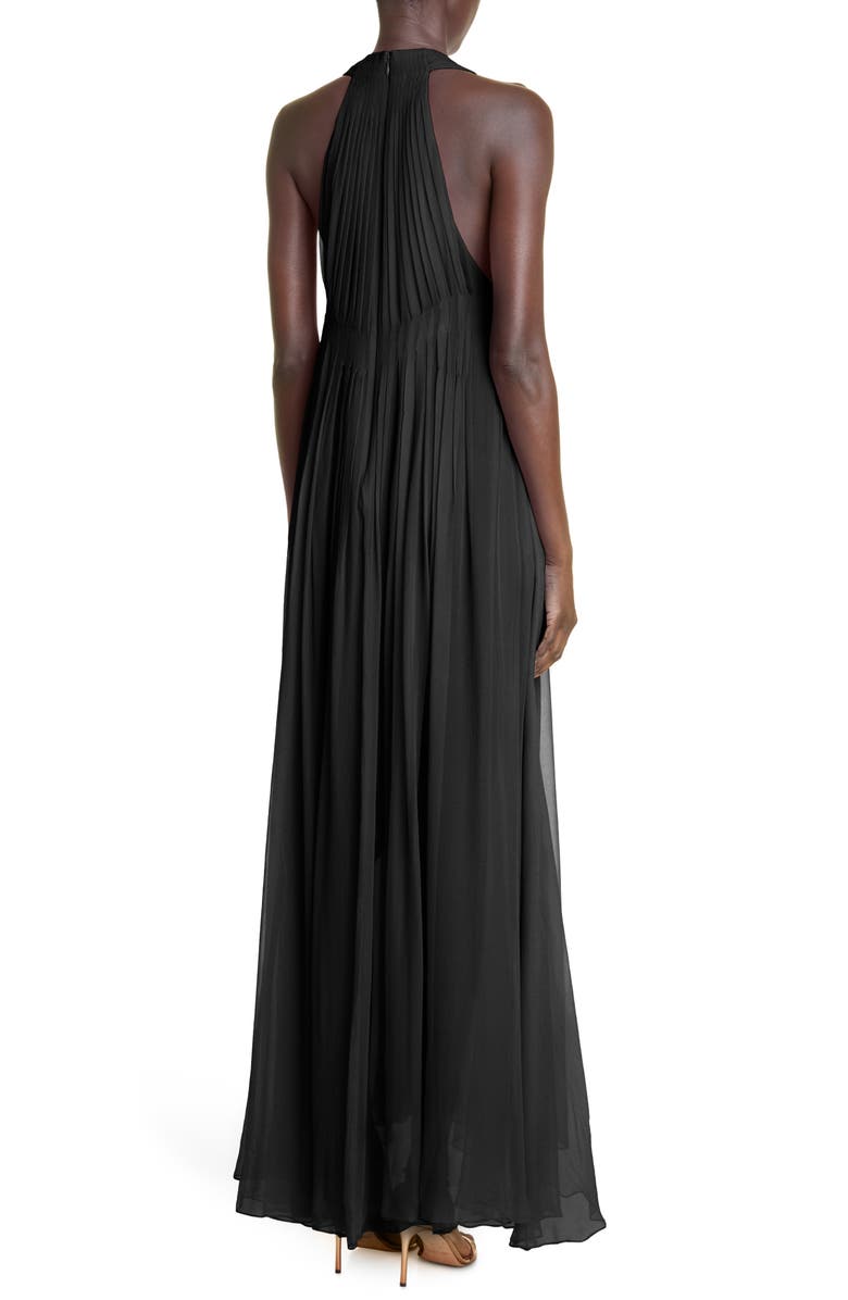 Adam Lippes Pleated Plunge Neck Silk Chiffon Maxi Dress, Alternate, color,