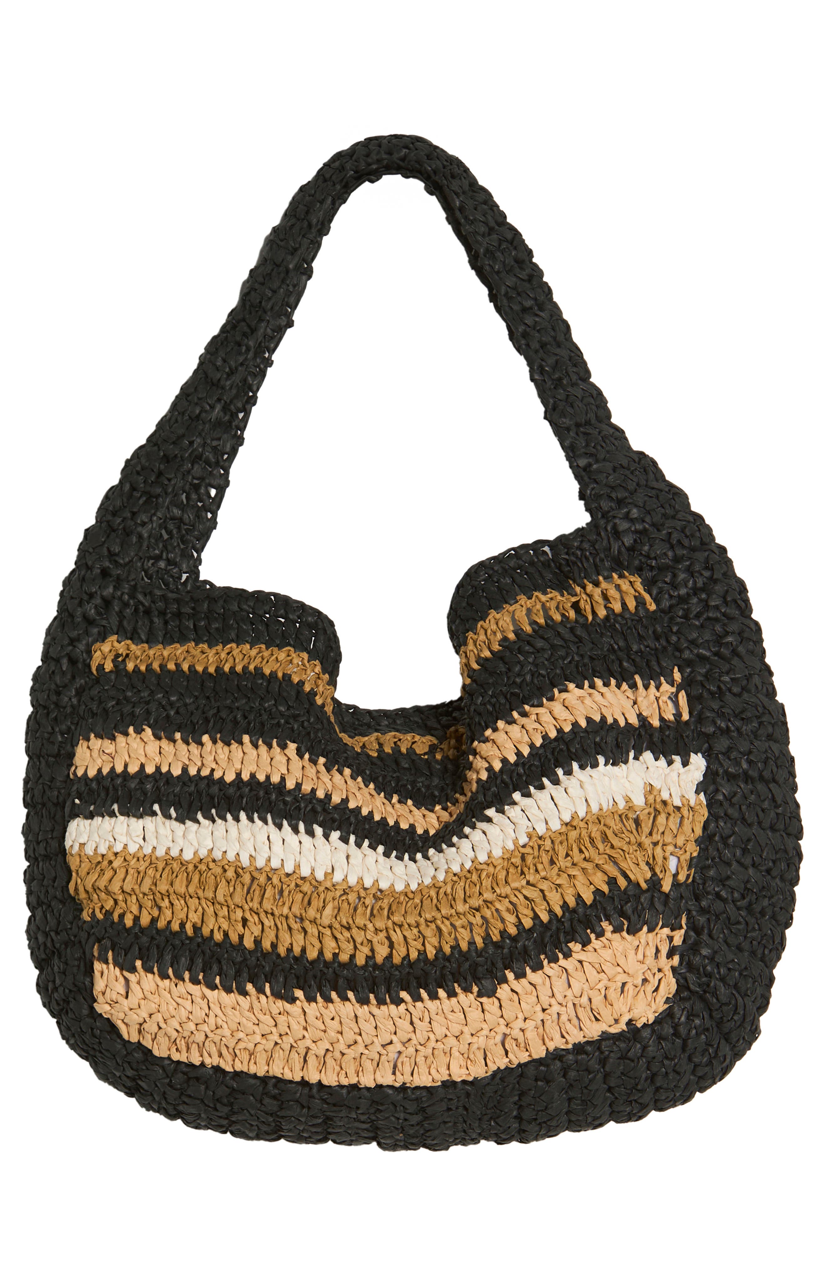 Free People Belize Shell Raffia Shoulder Bag, Alternate, color, Tan/ Black