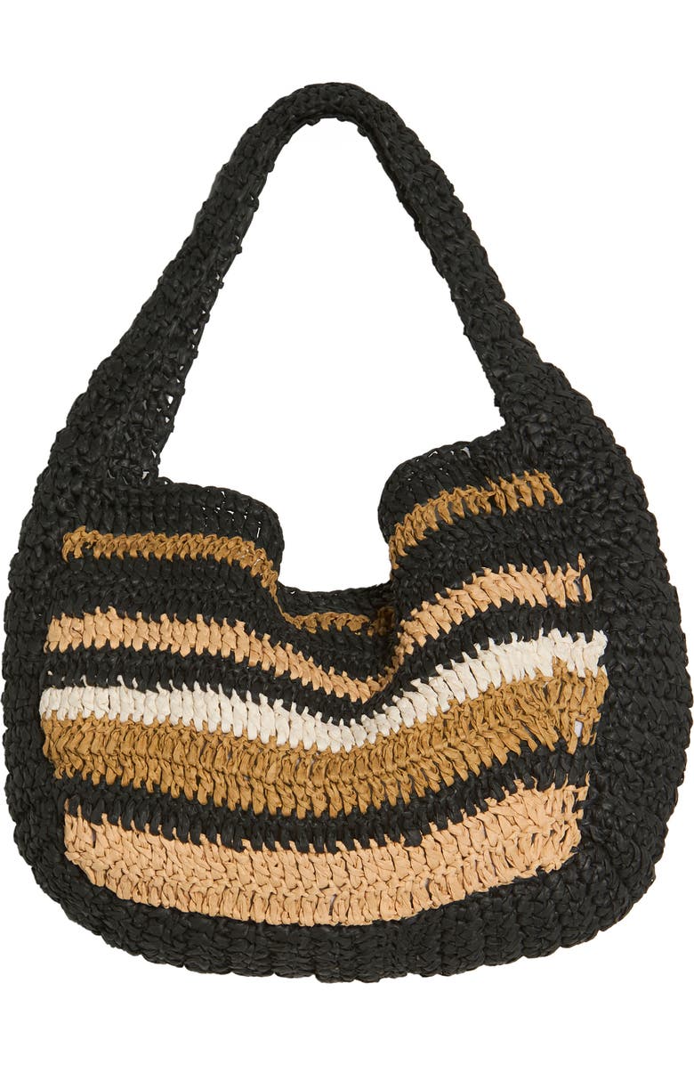 Free People Belize Shell Raffia Shoulder Bag, Alternate, color, Tan/ Black