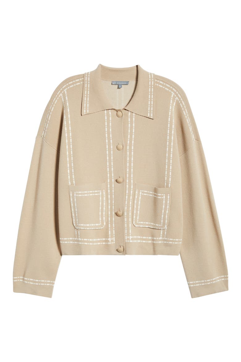 Dot Stripe Collar Cardigan, Alternate, color, STONE/ OFF WHITE