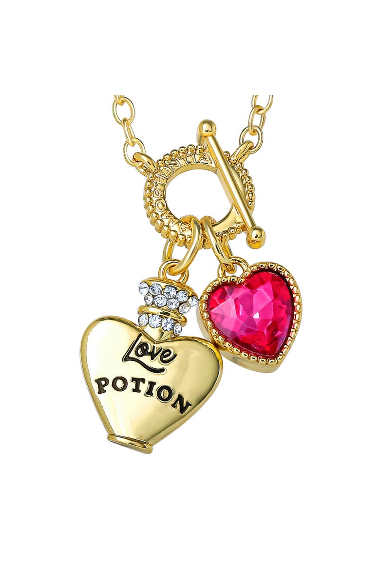 Necklace For Women, Love Potion And Crystal Heart Charms, Alternate, color, Metallic Gold
