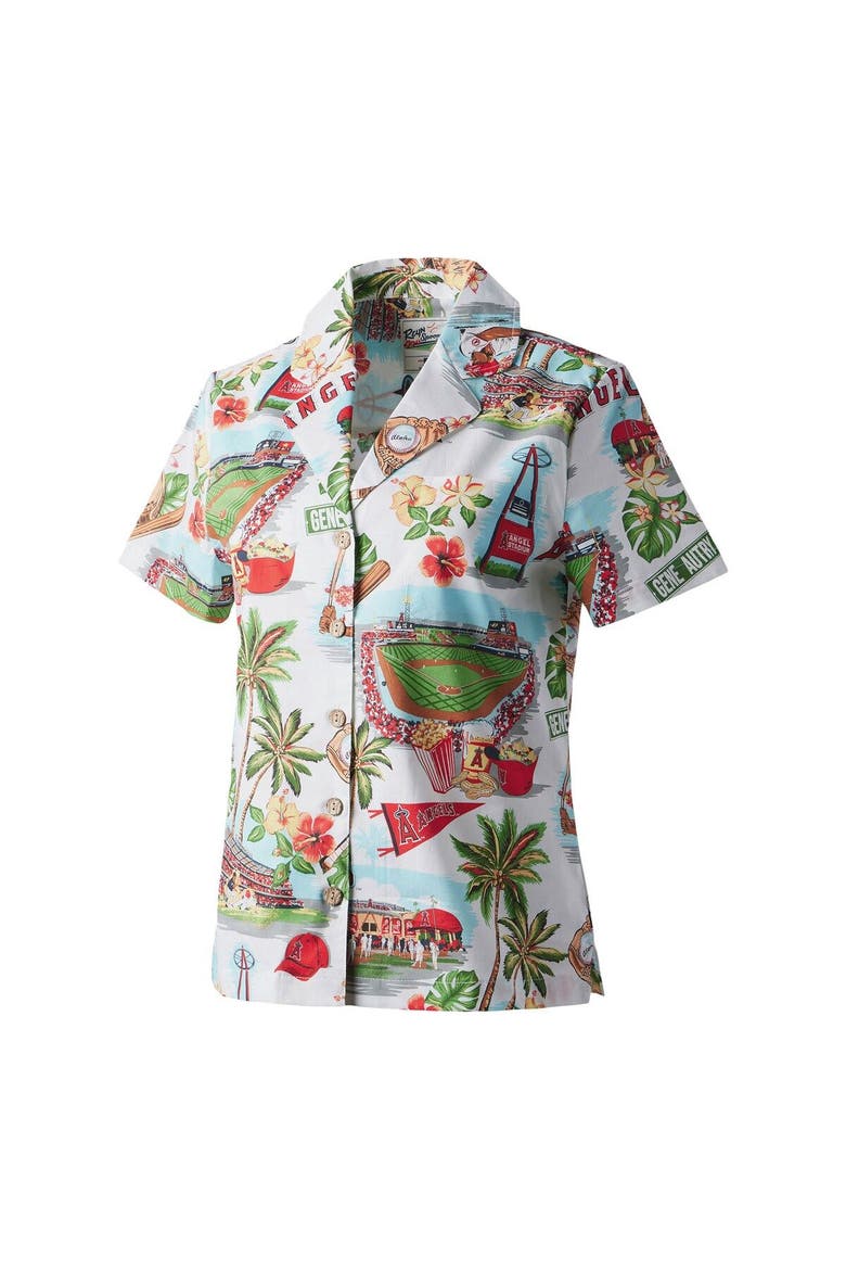 Women's Reyn Spooner White Los Angeles Angels Scenic Camp Button-Up Shirt, Alternate, color, White