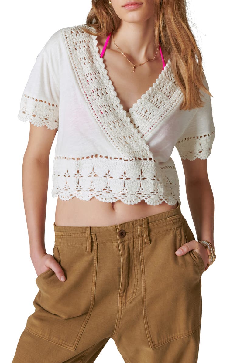 Lucky Brand V-Neck Crochet Top, Main, color, 