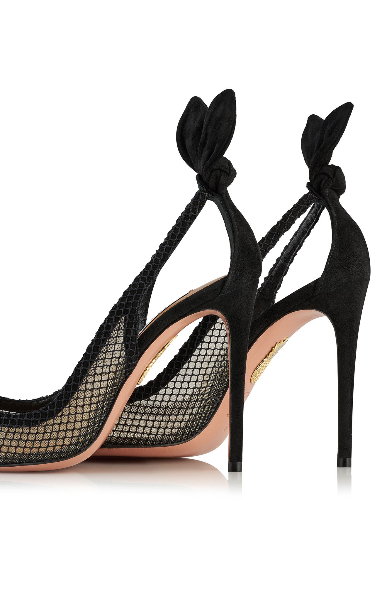 Aquazzura Bow Tie Mesh Pointed Toe Pump, Alternate, color, 