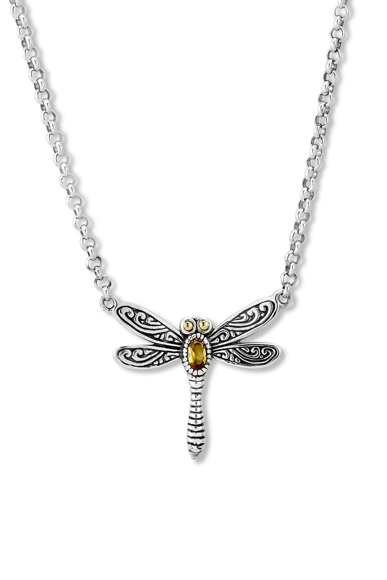 Sterling Silver & 18k Gold Dragonfly Pendant Necklace, Main, color, YELLOW