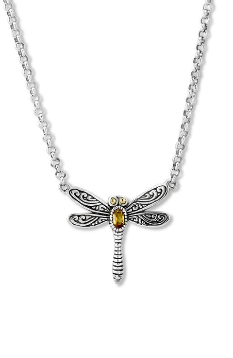 Sterling Silver & 18k Gold Dragonfly Pendant Necklace