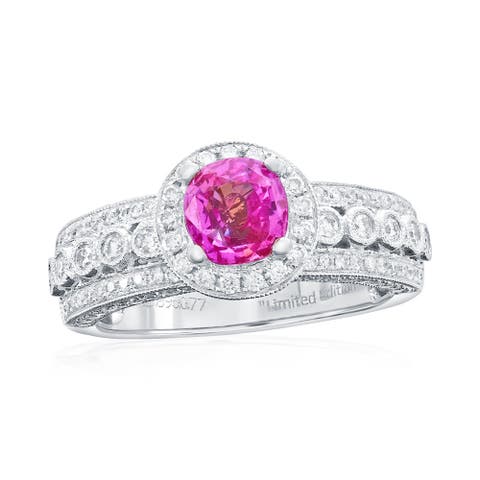 14K White Gold 0.89ct Pink Sapphire & 0.77cttw Diamond Ring
