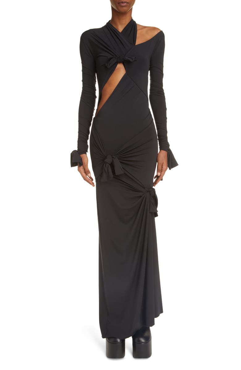Balenciaga Knotted Cutout Long Sleeve Stretchy Jersey Gown, Main, color, 