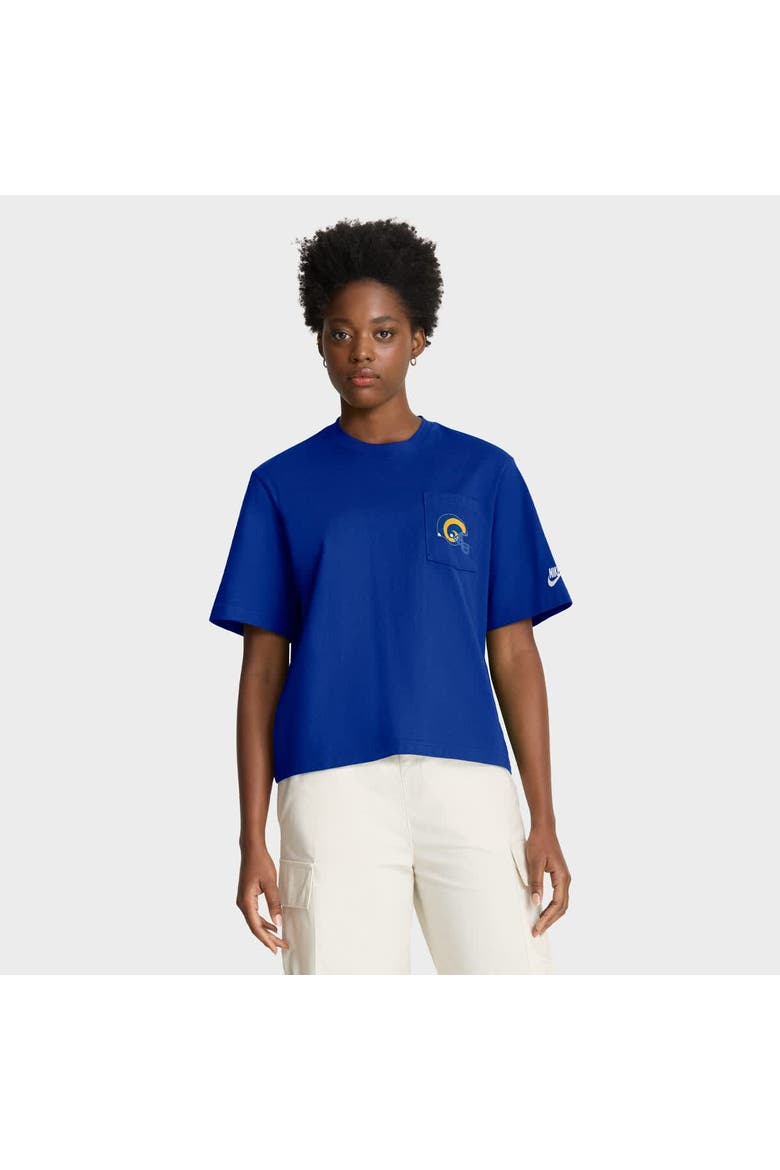 Women's Nike Royal Los Angeles Rams Rewind Pocket Boxy T-Shirt, Main, color, Royal