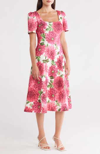 Donna Ricco Square Neck Short Sleeve Fit & Flare Dress