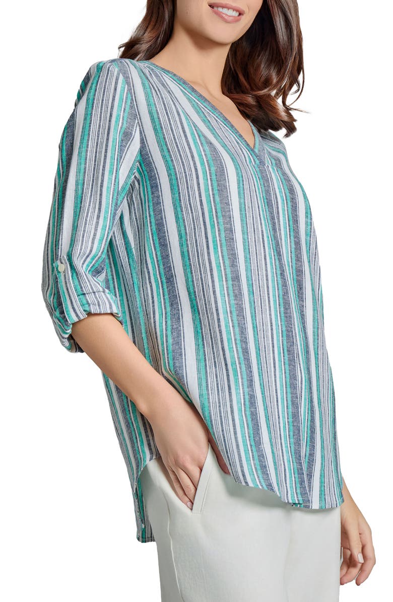 Jones New York Stripe Linen Blend Popover Top, Alternate, color, 