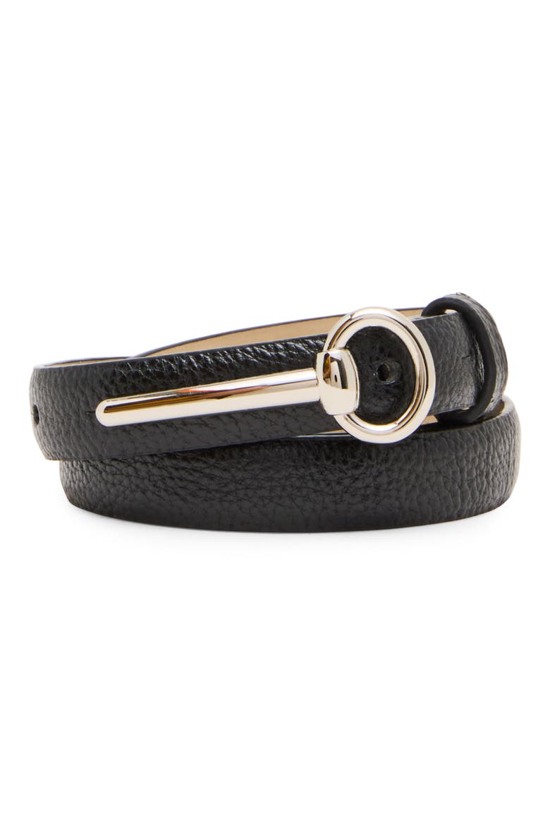 Skinny Horse-Bit Faux Leather Belt, Main, color, BLACK