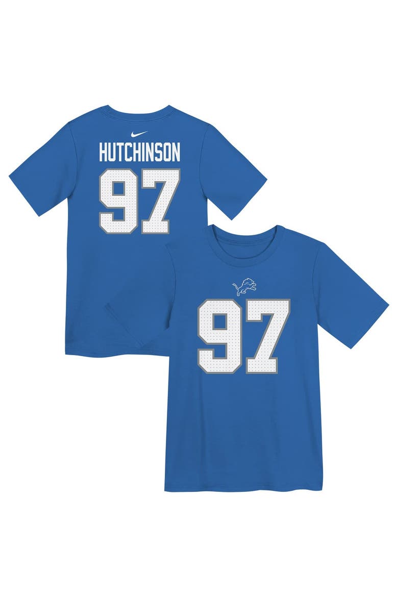 Preschool Nike Aidan Hutchinson Blue Detroit Lions Player Name & Number T-Shirt, Main, color, Blue