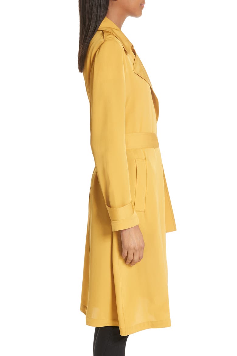 Oaklane Modern Silk Trench Coat, Alternate, color, POLLEN