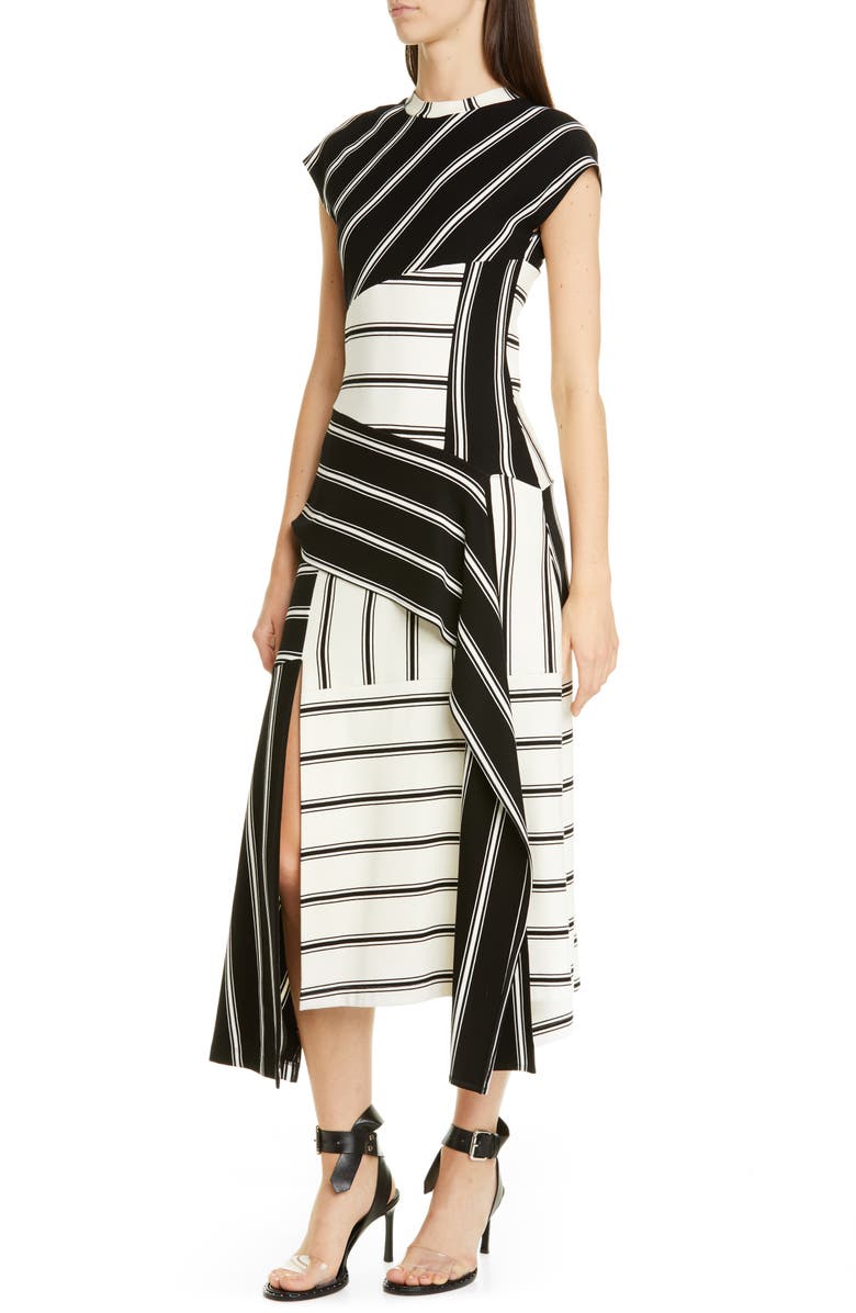 MONSE Asymmetrical Stripe Jersey Midi Dress, Alternate, color, 