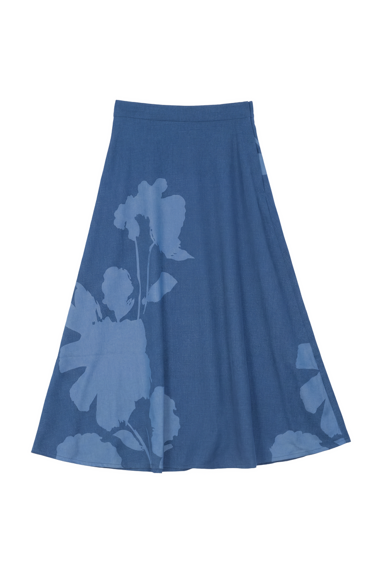 Printed Denim Midi Skirt - Chambray Dark Denim, Alternate, color, Chambray
