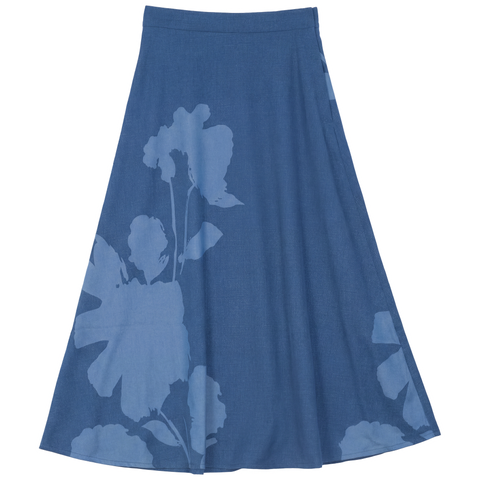 Denim Side Zipper Panel Construction Midi Skirt