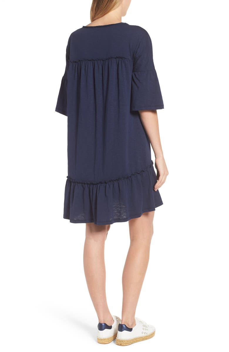 Caslon<sup>®</sup> Ruffle Sleeve Cotton Dress, Alternate, color, Navy Peacoat