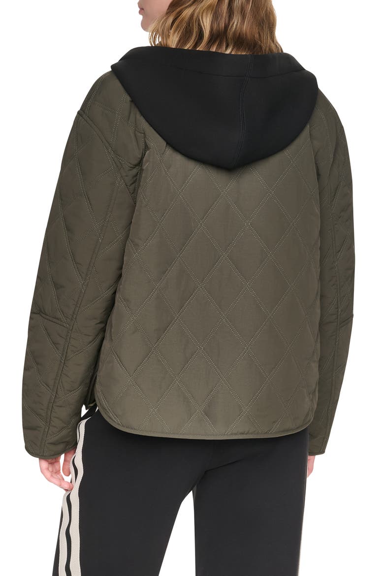 Quilted Jacket with Hooded Knit Bib, Alternate, color, LODEN