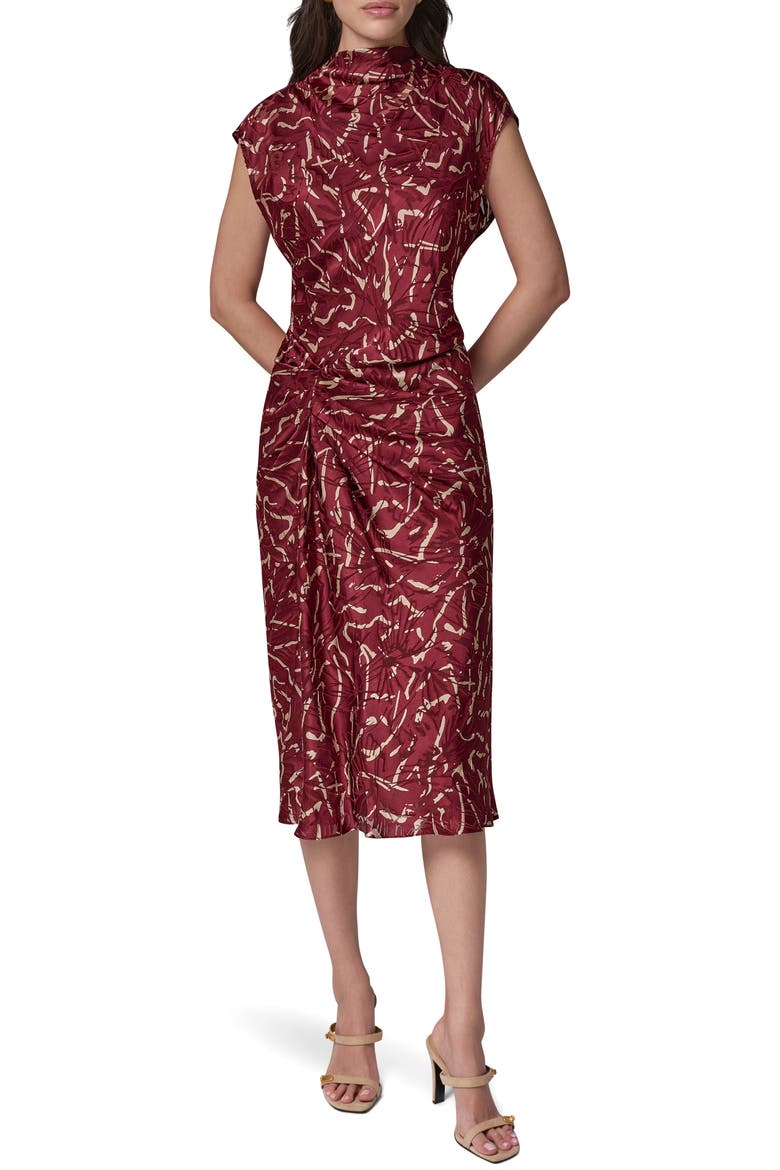 Cinched Waist Burnout Midi Dress, Main, color, BLACK CHER