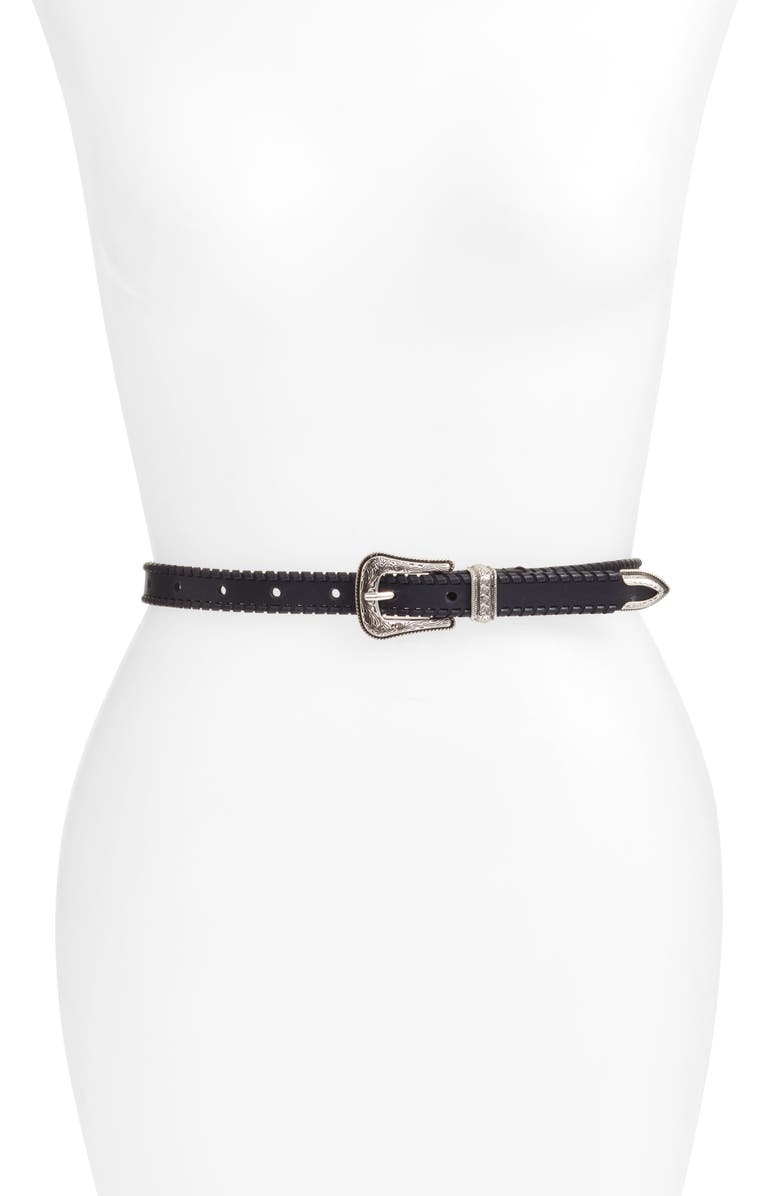 Rebecca Minkoff Whipstitch Leather Belt, Main, color,