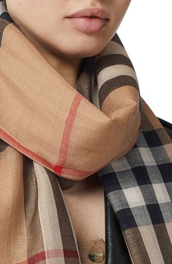 Giant Check Print Wool & Silk Scarf