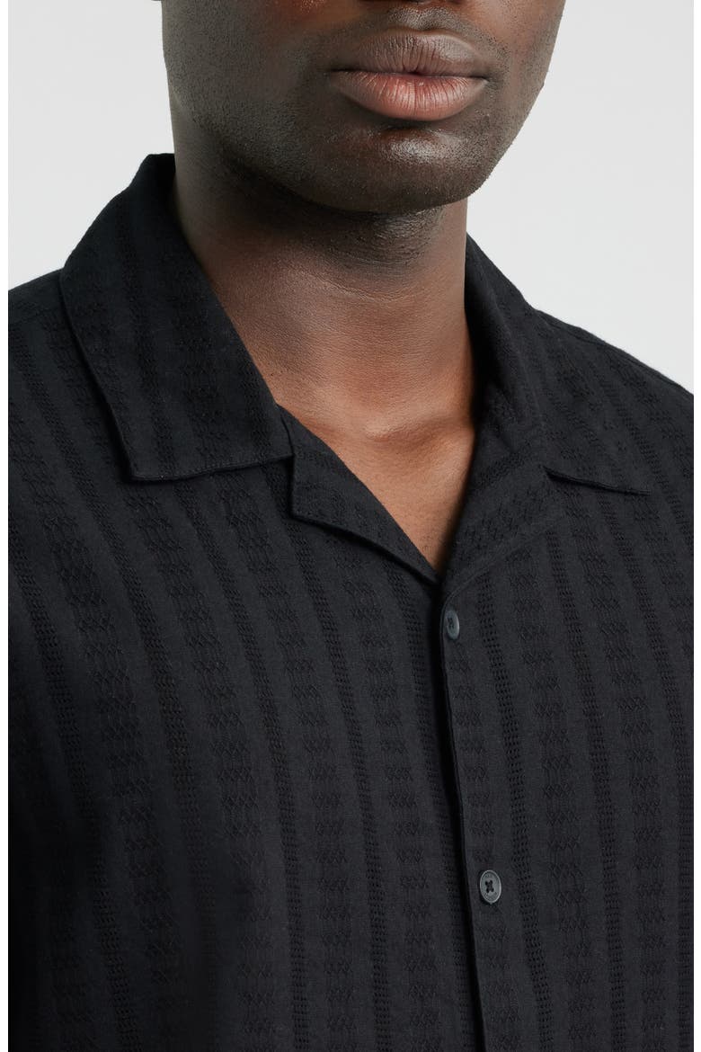 Didcot Tonal Dobby Stripe Camp Shirt, Alternate, color, BLACK