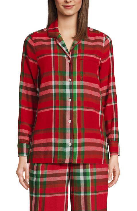 Long Sleeve Print Flannel Pajama Top