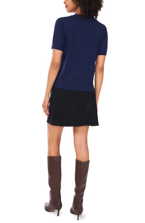 Vince Camuto Wide Rib Short Sleeve Cardigan In Blue