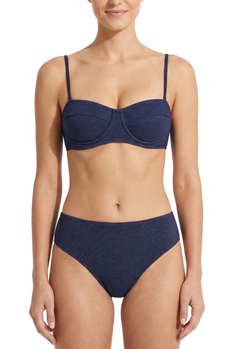 Classic Midrise Bikini Bottom with Full Coverage, Alternate, color, Marine Blue Metallic