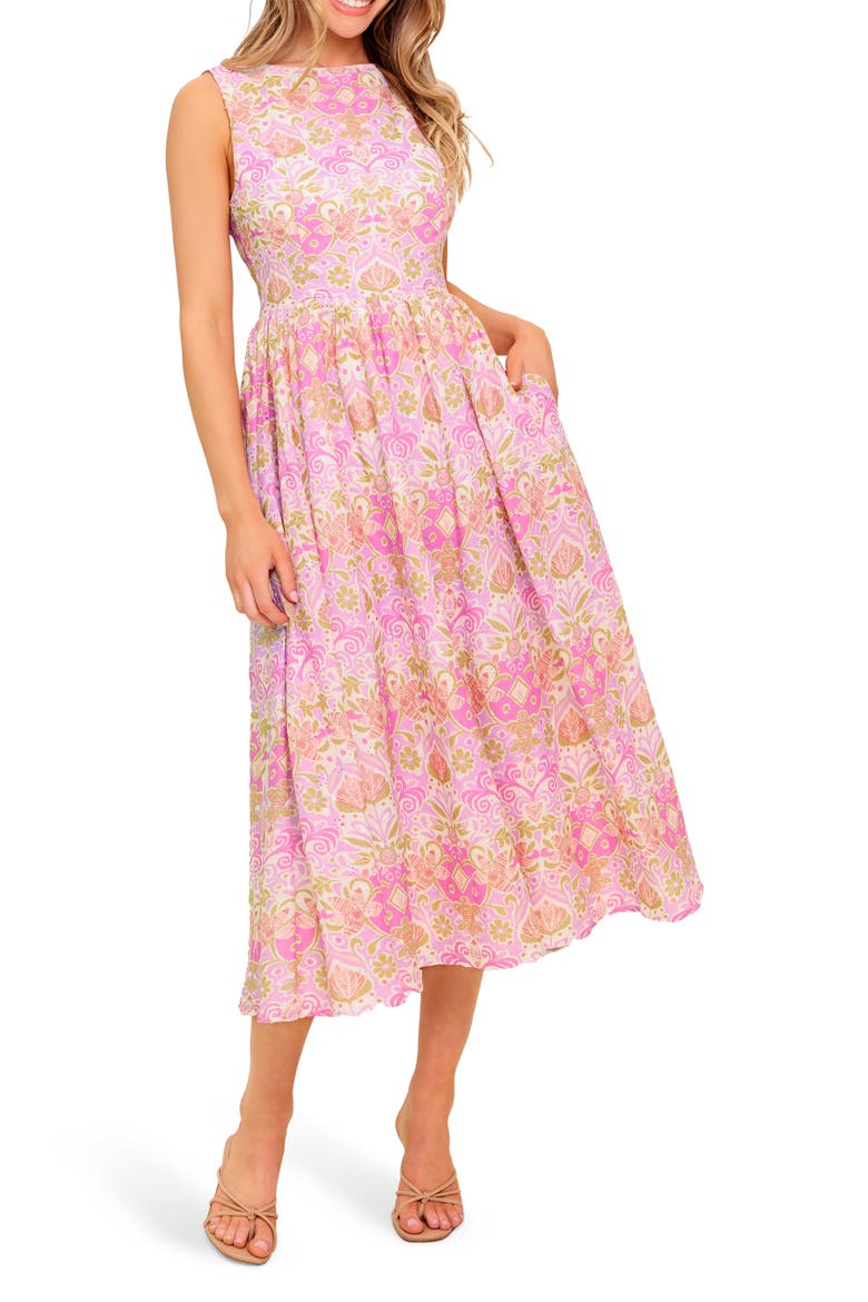 High Neck Fit & Flare Midi Dress, Main, color, PINK