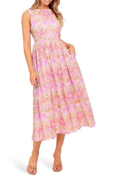 High Neck Fit & Flare Midi Dress