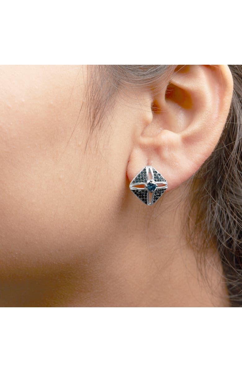 Haus of Brilliance Silver 1.0 Ct Blue Diamond Studded Rhombus Stud Earring, Alternate, color, White