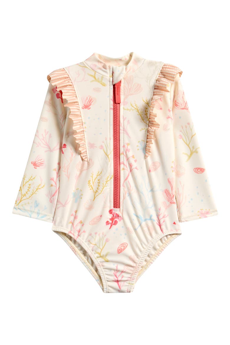 Kids' Ruffle Long Sleeve One-Piece Swimsuit, Main, color, SEA BLOOM