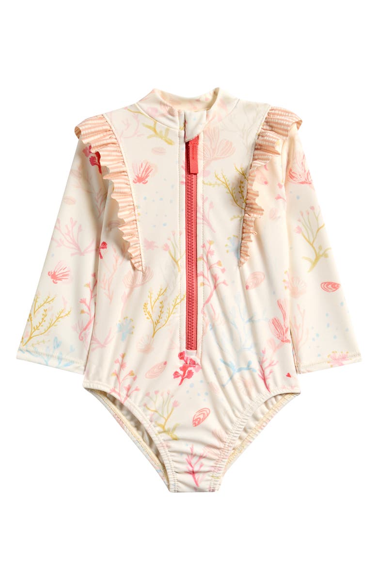 Pehr Kids' Ruffle Long Sleeve One-Piece Swimsuit, Main, color, Sea Bloom