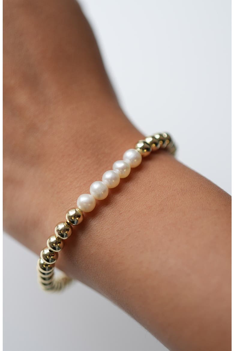 Cultured Pearl & Ball Bead Bracelet, Alternate, color, GOLD