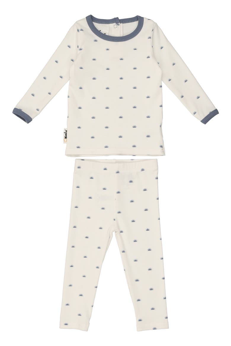Sun Print Cotton Knit Top & Leggings, Main, color, WHITE/BLUE