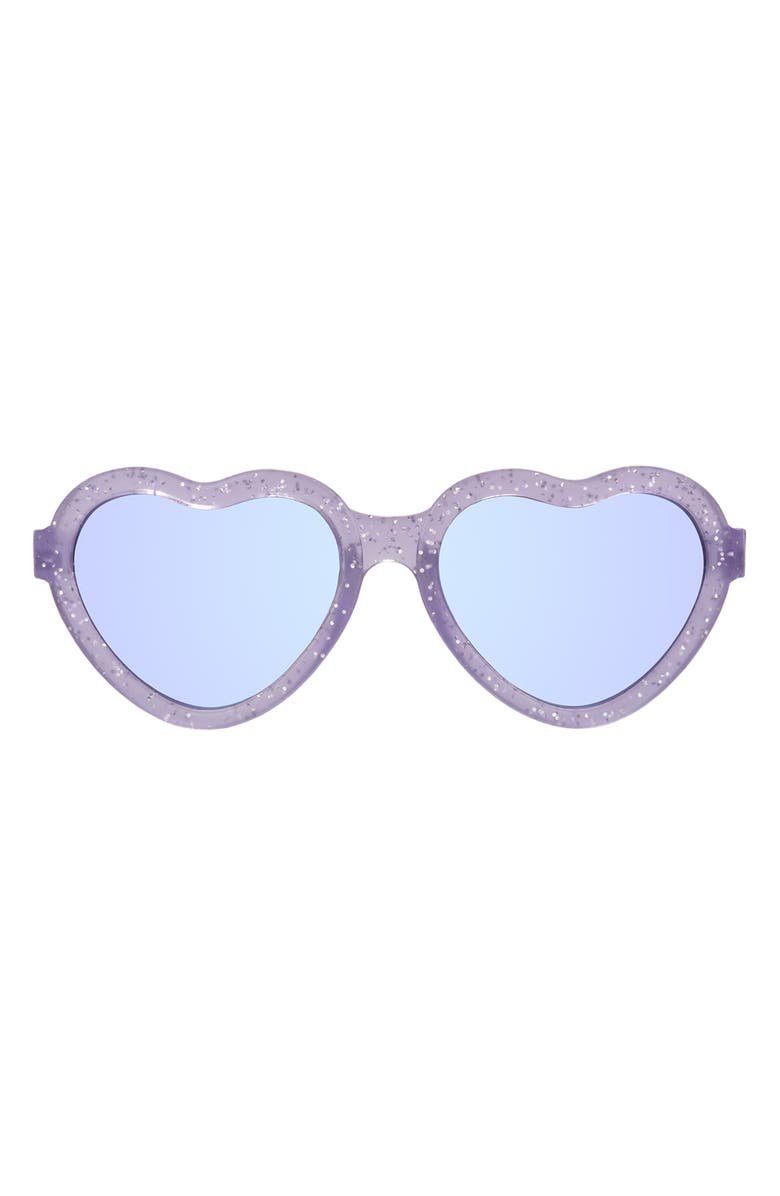 Babiators Kids' Small 46mm Mirrored Shimmer Heart Sunglasses, Main, color, Lavender Glitter