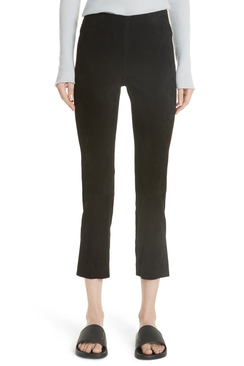 Split Hem Crop Stretch Suede Pants, Main, color, BLACK