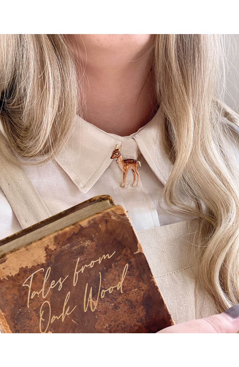 Fable England Enamel Fawn Brooch, Alternate, color, Multi & Gold