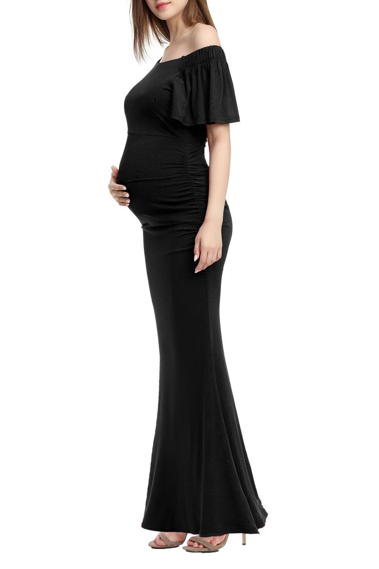 Abigail Off the Shoulder Maternity Trumpet Gown, Alternate, color, BLACK