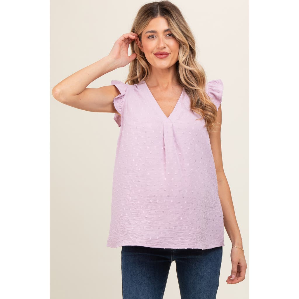Pinkblush Swiss Dot Flutter Sleeve V-neck Top In Purple