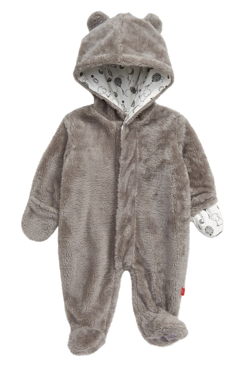 Minky Fleece Hooded Footie, Main, color, GREY