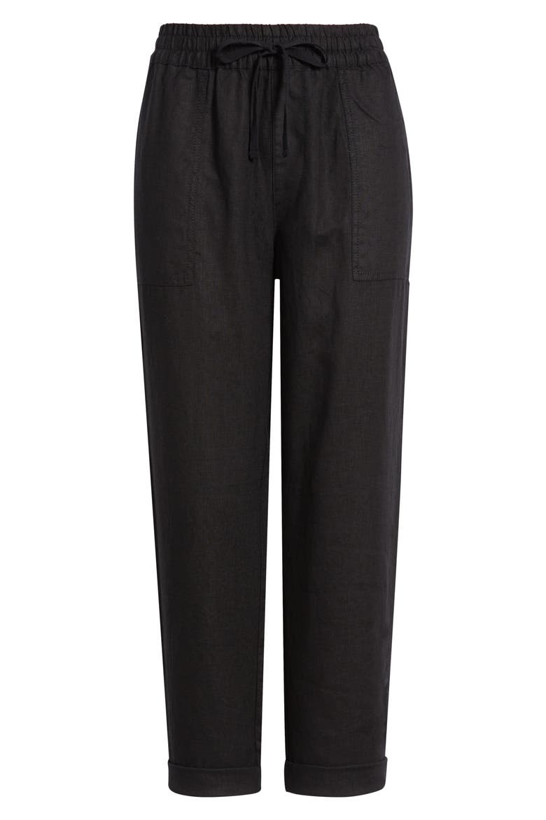 Two Palms Tapered Linen Drawstring Pants, Alternate, color, BLACK