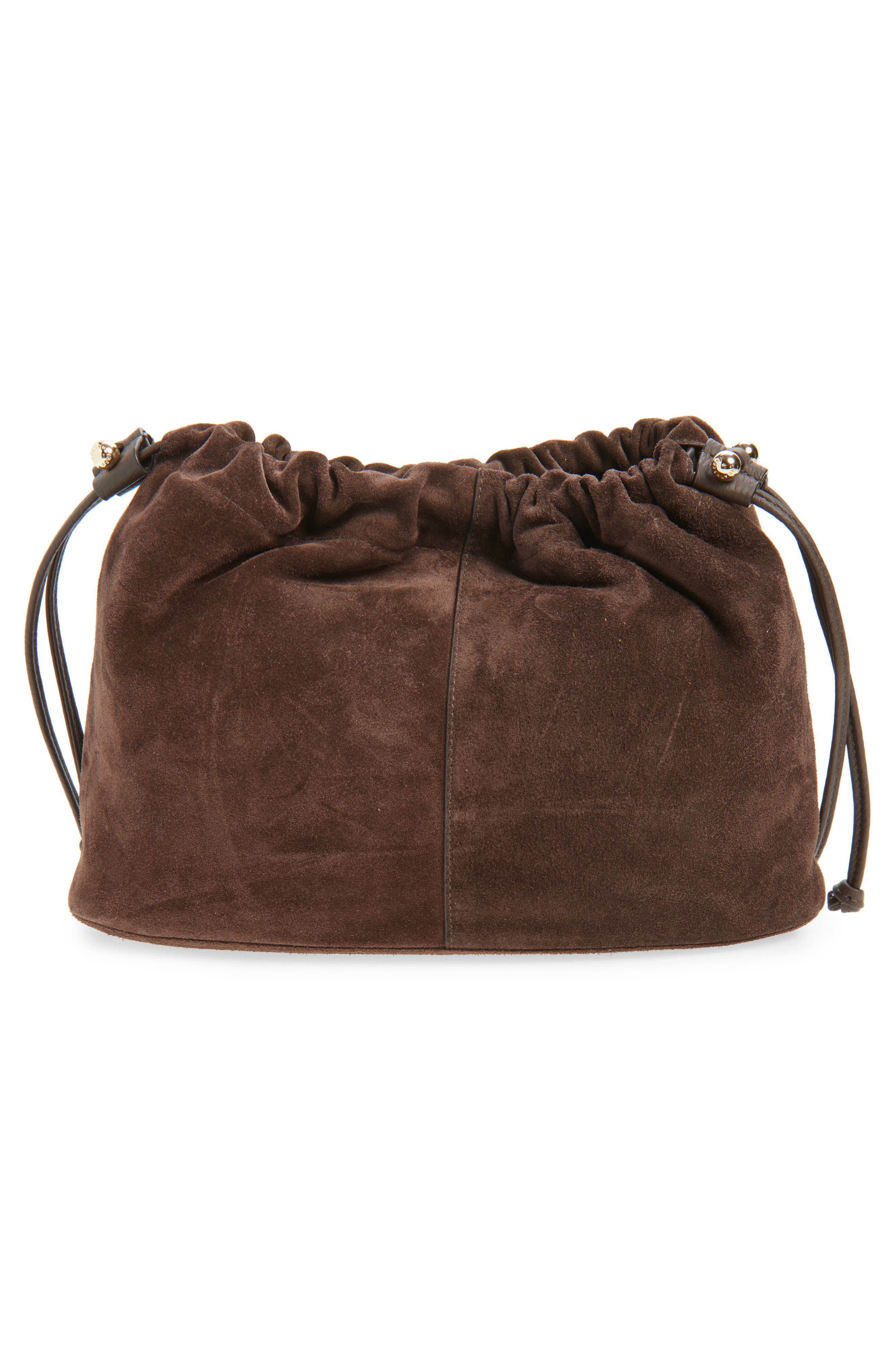Strathberry Midi Suede Drawstring Handbag, Alternate, color, Chocolate