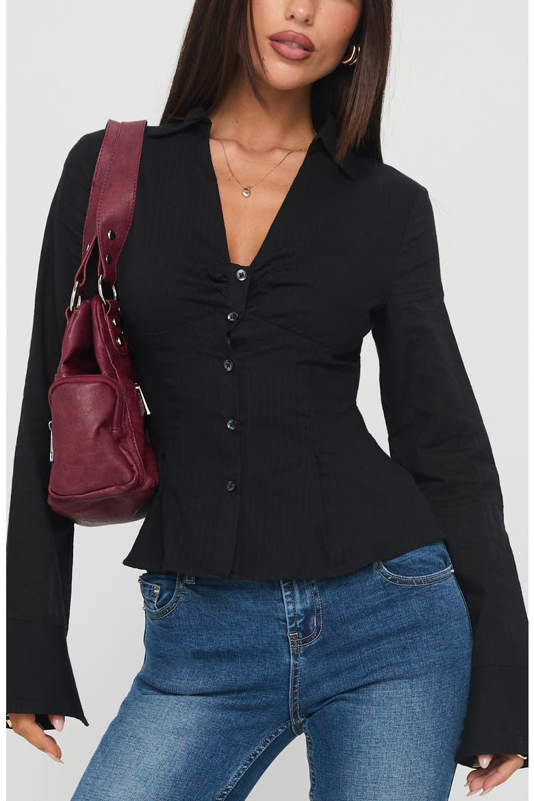 Elowenn Long Sleeve Button-Up Shirt, Main, color, BLACK