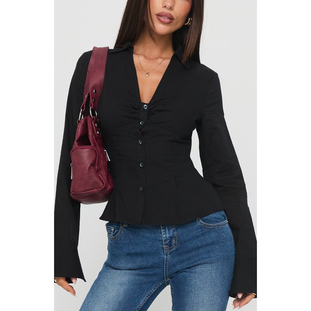 Princess Polly Elowenn Long Sleeve Button-up Shirt In Black