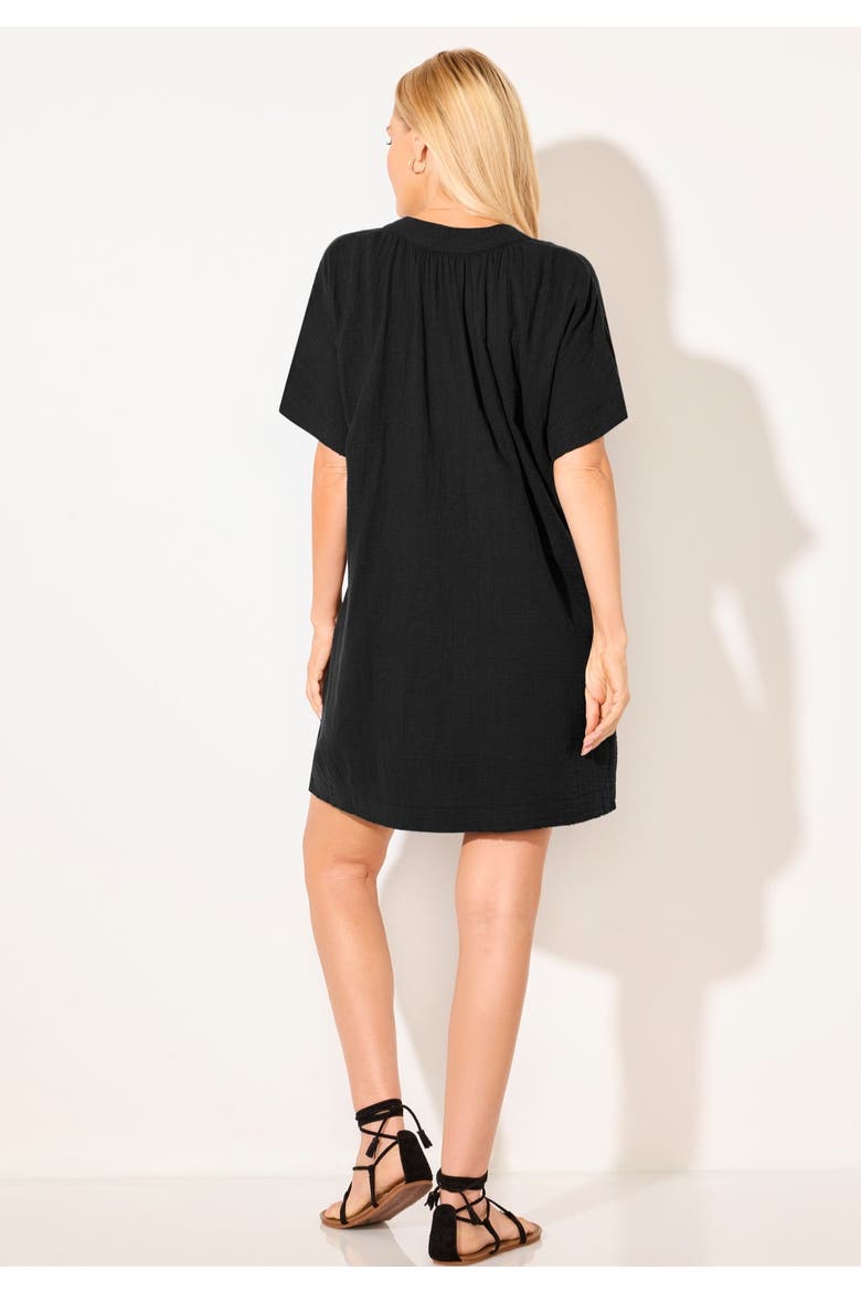 Cotton Gauze V Neck Cover Up, Alternate, color, Black