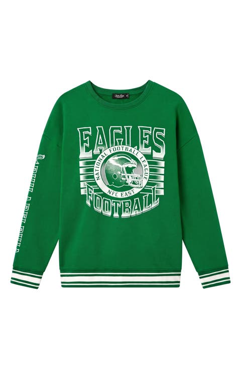 Philadelphia Eagles Oversize Striped Rib Fleece Crewneck Sweatshirt