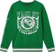 Junk Food Philadelphia Eagles Oversize Striped Rib Fleece Crewneck Sweatshirt